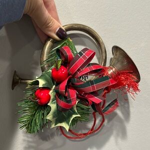 Vintage Brass French Horn Fox Hound Hunt Christmas Ornament Door Hanging Decor